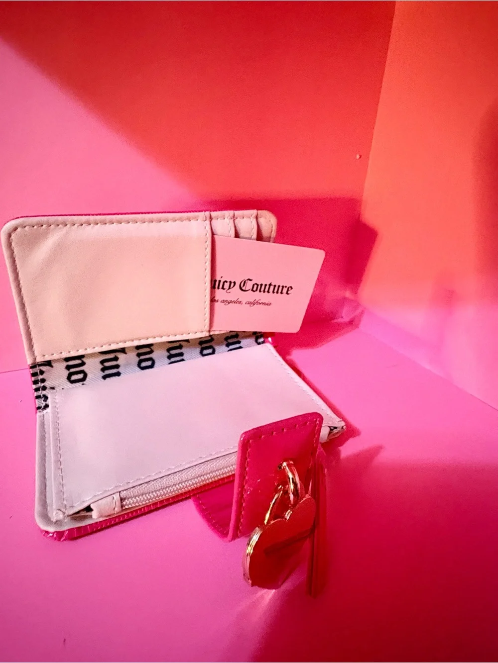 Juicy Couture Neon Pink Heart Charm Zip Wallet